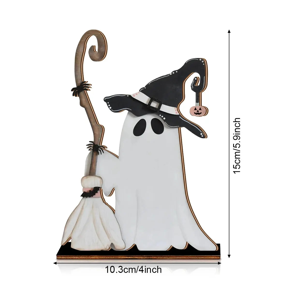 Halloween Decor Wooden Ghost with Witch Hat and Broom - Cute Home Party Ornament EnjoyingLeb Online