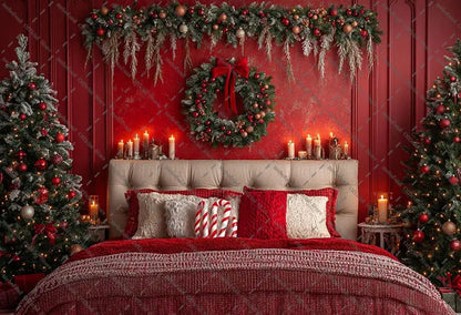 Mehofond Photography Background Christmas Red Panel Wall Headboard Xmas Tree Kids Family Portrait Decor Backdrop Photo Studio EnjoyingLeb Online