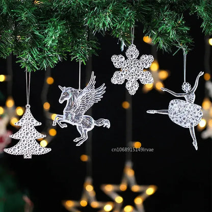 2PCS/Set Christmas Decor Crystal Acrylic Ornaments Deer Angel Xmas Tree Unicorn Hanging Pendants Navidad 2025 New Year Gift EnjoyingLeb Online