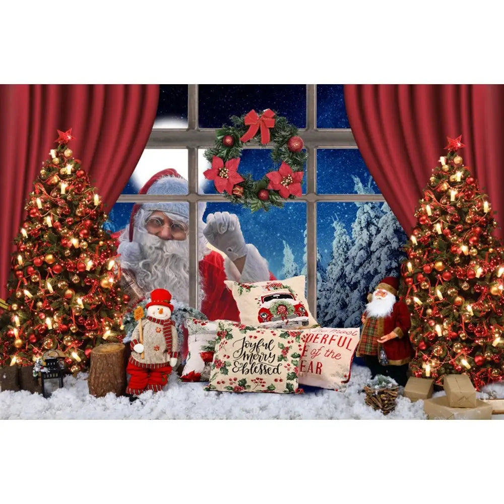 Christmas Tree Backdrop Xmas Fireplace Window Santa Claus Gifts Brick Wall Winter Adult Family Party Baby Photography Background EnjoyingLeb Online