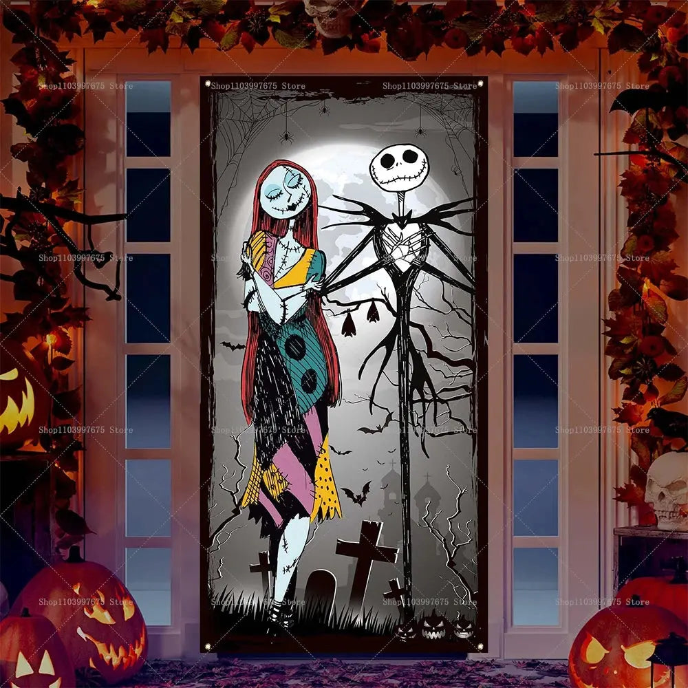 Halloween The Nightmare Before Christmas Decor Door Banner Photography Backdrop Indoor Outdoor Porch Background Party Supplies EnjoyingLeb Online