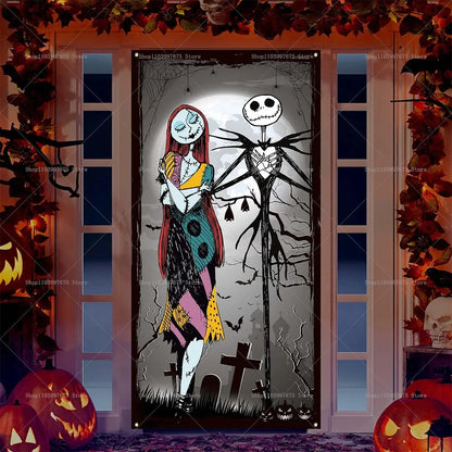 Halloween The Nightmare Before Christmas Decor Door Banner Photography Backdrop Indoor Outdoor Porch Background Party Supplies EnjoyingLeb Online