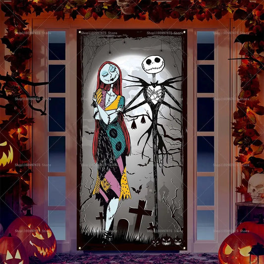 Halloween The Nightmare Before Christmas Decor Door Banner Photography Backdrop Indoor Outdoor Porch Background Party Supplies EnjoyingLeb Online