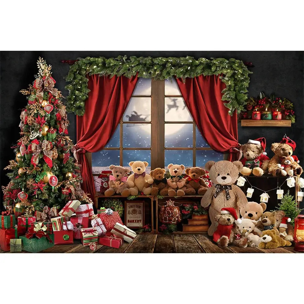 Christmas Tree Backdrop Xmas Fireplace Window Santa Claus Gifts Brick Wall Winter Adult Family Party Baby Photography Background EnjoyingLeb Online