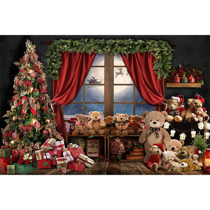 Christmas Tree Backdrop Xmas Fireplace Window Santa Claus Gifts Brick Wall Winter Adult Family Party Baby Photography Background EnjoyingLeb Online