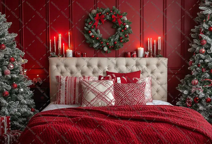Mehofond Photography Background Christmas Red Panel Wall Headboard Xmas Tree Kids Family Portrait Decor Backdrop Photo Studio EnjoyingLeb Online