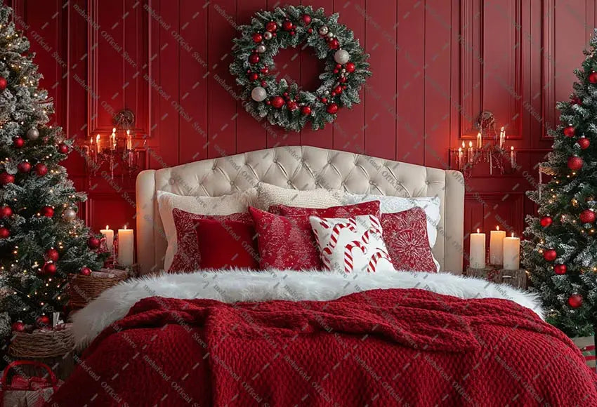 Mehofond Photography Background Christmas Red Panel Wall Headboard Xmas Tree Kids Family Portrait Decor Backdrop Photo Studio EnjoyingLeb Online