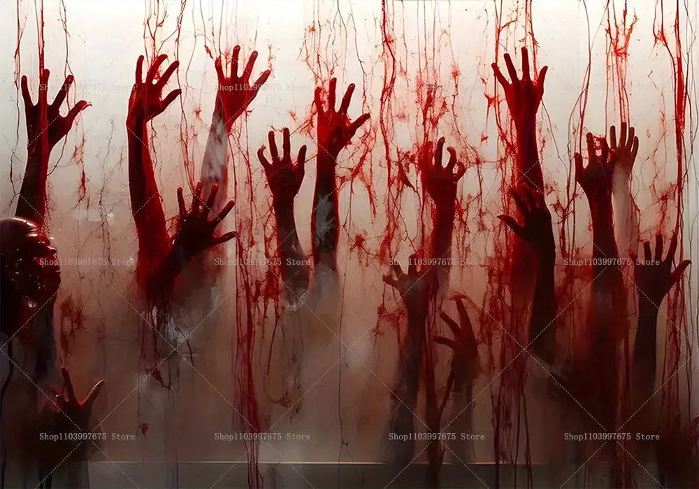 Halloween Party Decorations Backdrop Horror Zombie Mist Blood Handprint Photography Background Home Wall Decor Banner Props EnjoyingLeb Online