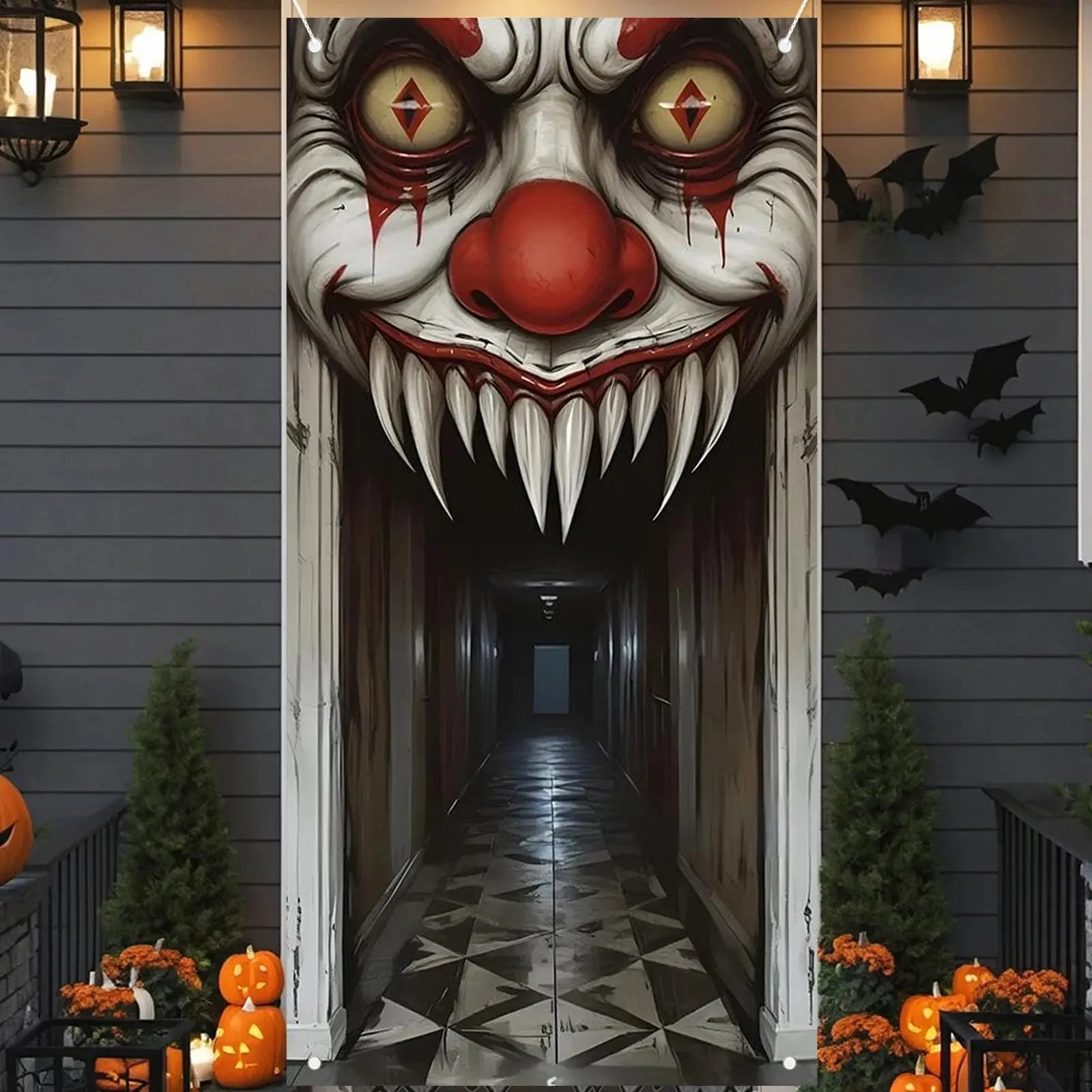 Halloween Decorations Door Cover,Spooky Witch and Zombie Theme Wall Decor,Indoor Outdoor Haunted House Themed Decoration 2D Scen EnjoyingLeb Online