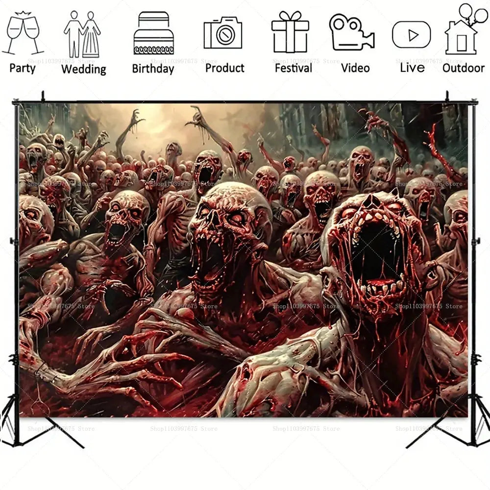 Halloween Party Decorations Backdrop Horror Zombie Mist Blood Handprint Photography Background Home Wall Decor Banner Props EnjoyingLeb Online