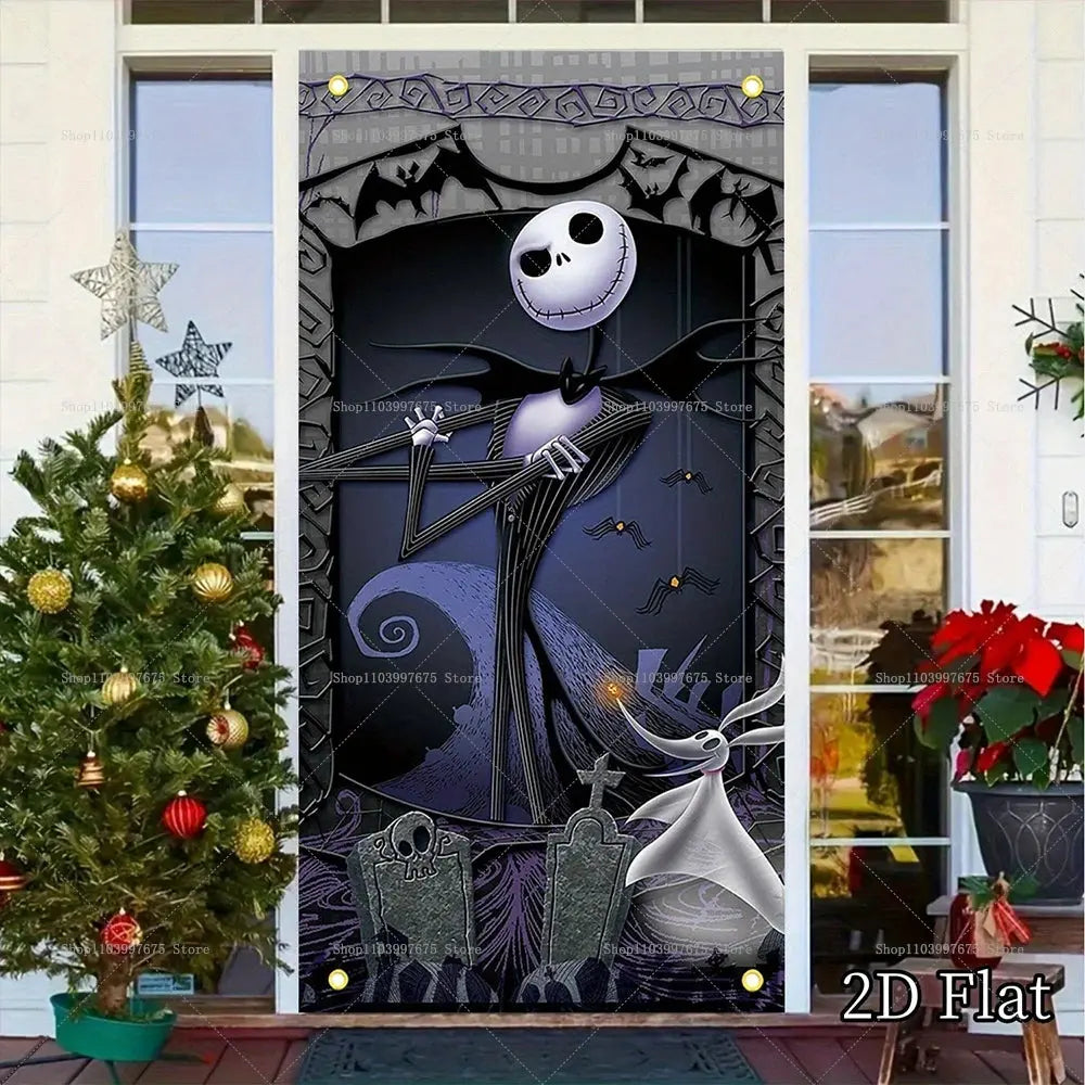 Halloween The Nightmare Before Christmas Decor Door Banner Photography Backdrop Indoor Outdoor Porch Background Party Supplies EnjoyingLeb Online