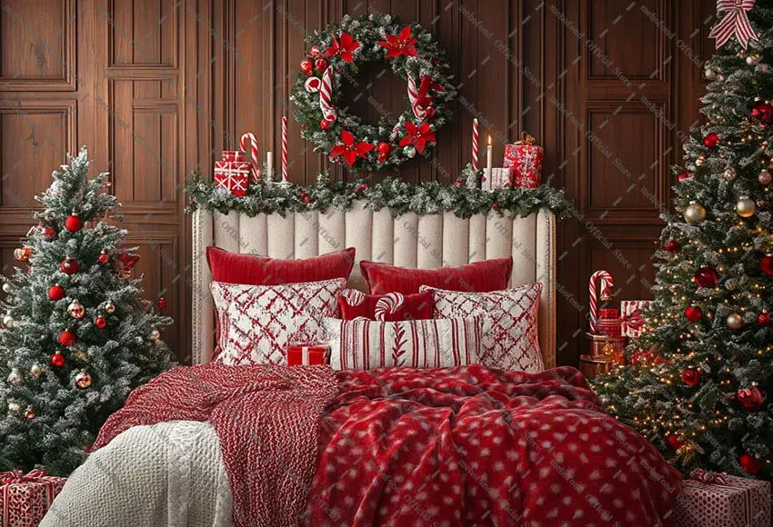 Mehofond Photography Background Christmas Red Panel Wall Headboard Xmas Tree Kids Family Portrait Decor Backdrop Photo Studio EnjoyingLeb Online