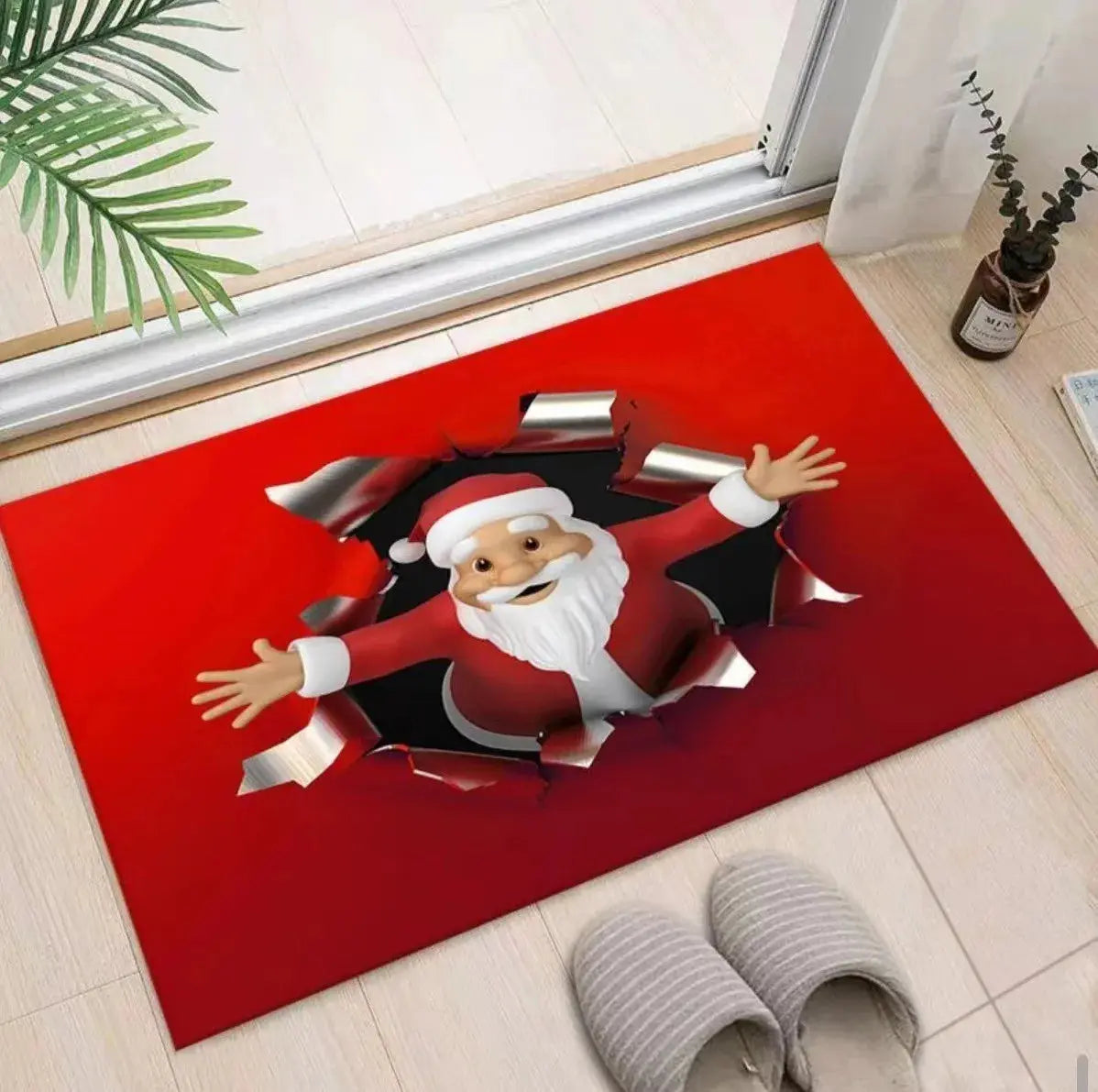 Christmas Themed Door Mat with Santa Claus Snowman Patterns Floor Mat for Home Entrance Decor Adding Festive Vibe to Entryway EnjoyingLeb Online