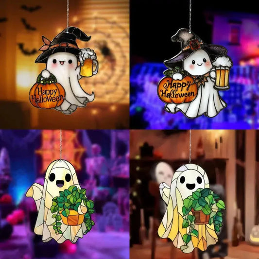 Halloween Decorations Colorful Shadow Cute Ghost Sun Catcher Ghost Hanging Decor 2D Acrylic Window Hanging Ornament for Gift EnjoyingLeb Online