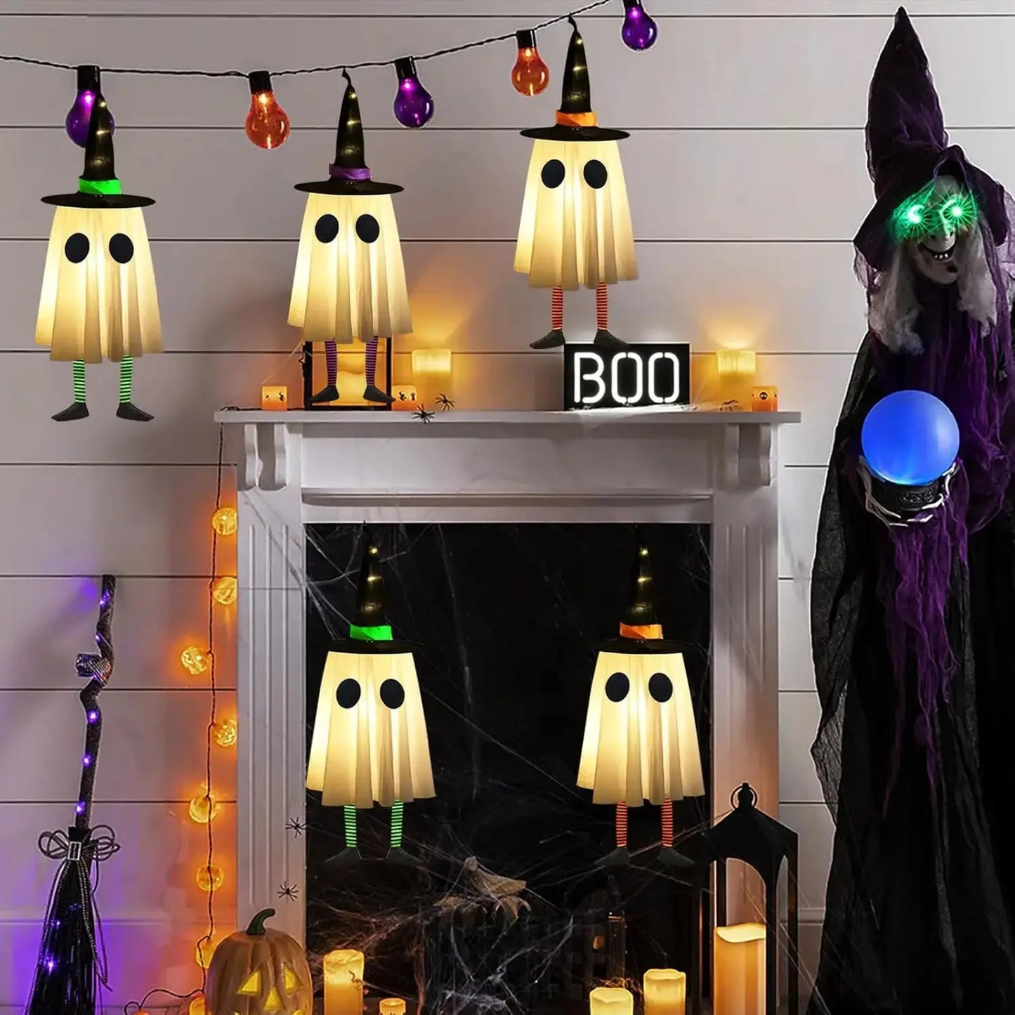 Halloween Hanging Ghost Decorations, Outdoor Halloween Witches Hat Lights, Glowing Ghosts for Garden Trees, Yard Halloween Decor EnjoyingLeb Online