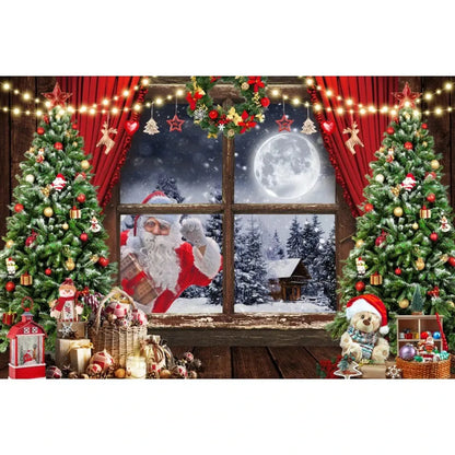Christmas Tree Backdrop Xmas Fireplace Window Santa Claus Gifts Brick Wall Winter Adult Family Party Baby Photography Background EnjoyingLeb Online