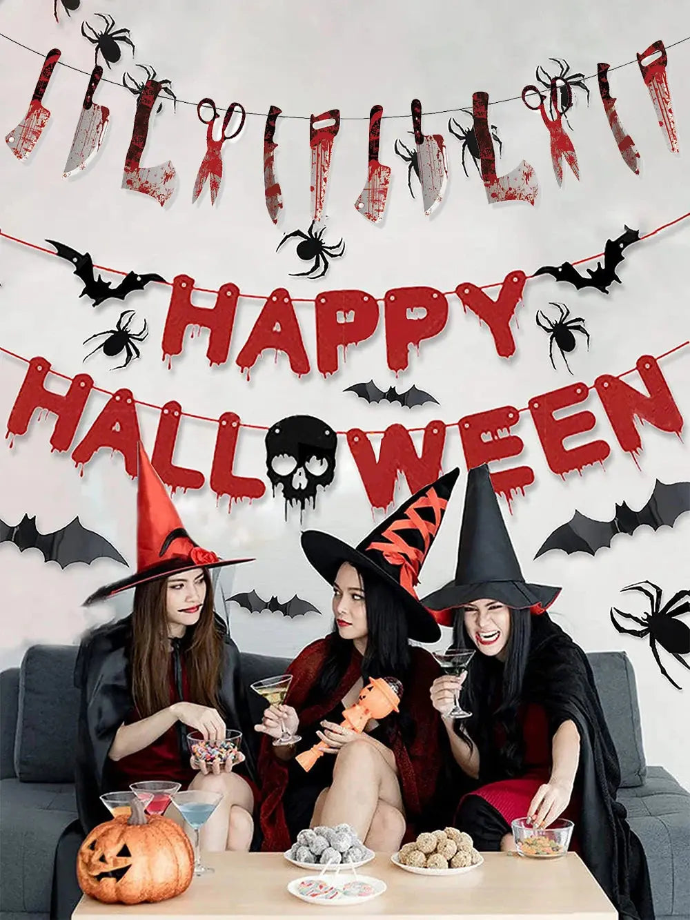 Halloween Party Decoration Happy Halloween Banner Bloody Butcher Knife Killer Tools Paper Garland for Horror Haunted House Decor EnjoyingLeb Online