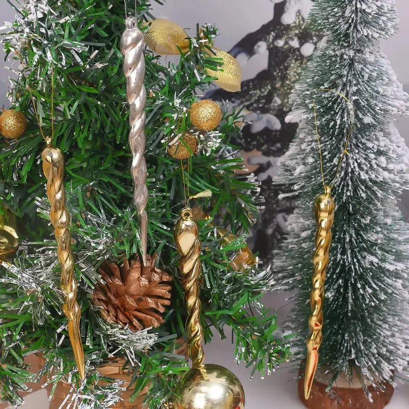 12/24pcs Simulation Ice Icicles Christmas Tree Pendant Gold Decoration Plastic Hanging Icicle DIY Home New Year Party Decoration EnjoyingLeb Online