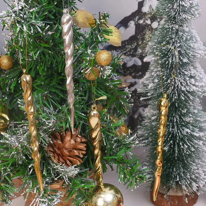 12/24pcs Simulation Ice Icicles Christmas Tree Pendant Gold Decoration Plastic Hanging Icicle DIY Home New Year Party Decoration EnjoyingLeb Online