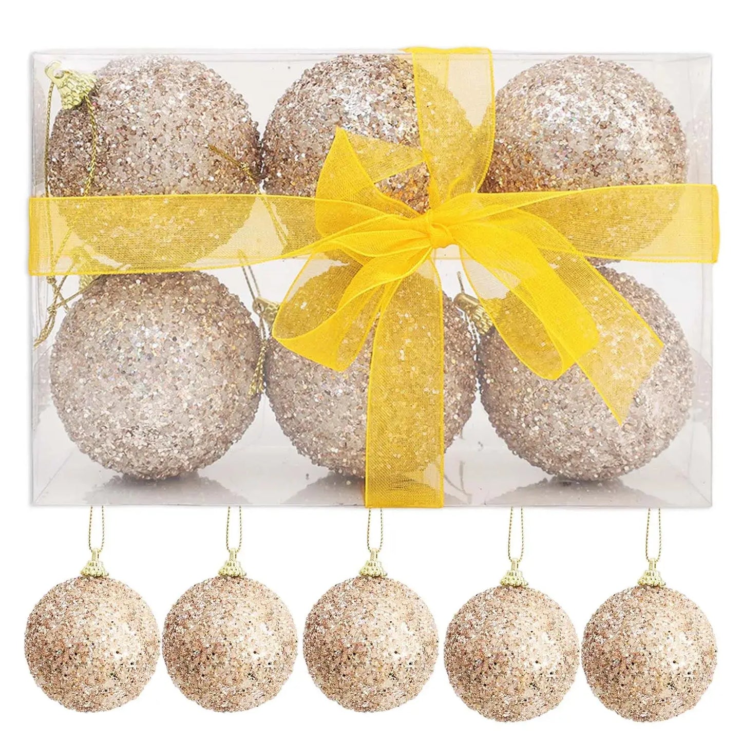 6cm Champagne Gold Glitter Christmas Balls DIY Xmas Tree Hanging Sparkling Ball Pendants for New Year Party Decor Ornaments EnjoyingLeb Online