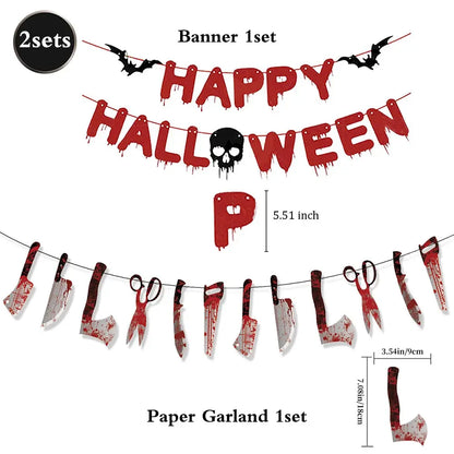 Halloween Party Decoration Happy Halloween Banner Bloody Butcher Knife Killer Tools Paper Garland for Horror Haunted House Decor EnjoyingLeb Online