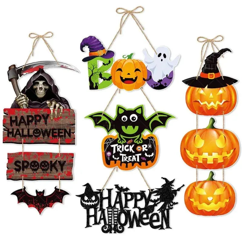 Halloween Party Door Decorations Horror Pumpkin Ghost Bat Hanging Pendent paper Sign for Home Halloween Festival Party Decor EnjoyingLeb Online