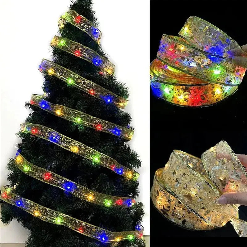Indoor String Lights Battery Operated Christmas Ribbon with Lights Christmas Tree Accessories Decoration for Christmas New Year EnjoyingLeb Online