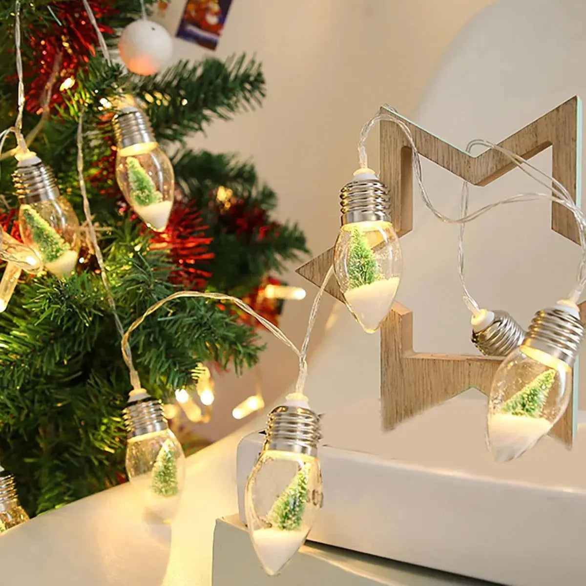 1pc 10/20LED Lights Christmas Tree Pine Needles Snowflake Decoration Wishing Bottle Light String For Home Room Layout Xmas Decor EnjoyingLeb Online