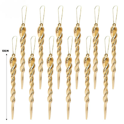 12/24pcs Simulation Ice Icicles Christmas Tree Pendant Gold Decoration Plastic Hanging Icicle DIY Home New Year Party Decoration EnjoyingLeb Online