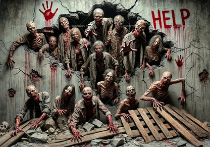 Halloween Party Decorations Backdrop Horror Zombie Mist Blood Handprint Photography Background Home Wall Decor Banner Props EnjoyingLeb Online