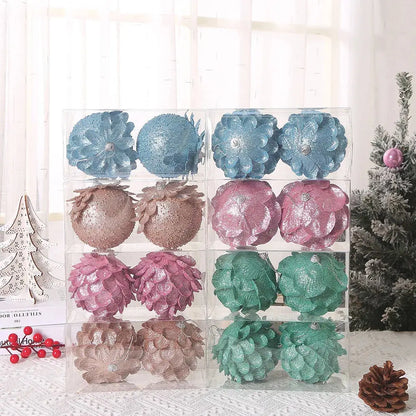 8/10CM Christmas Tree Hanging Glitter Balls Petal Shape Pine Cones Ball Pendant for Home Navidad Party Decorations New Year 2023 EnjoyingLeb Online