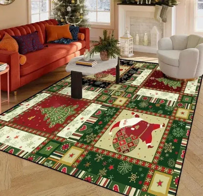 Christmas Carpet Red and White Snowflake Santa Claus Bottom for Living Room Bedroom Kitchen Floor Christmas Party Decoration EnjoyingLeb Online