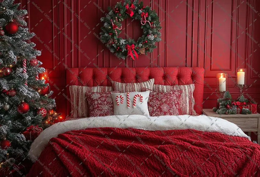 Mehofond Photography Background Christmas Red Panel Wall Headboard Xmas Tree Kids Family Portrait Decor Backdrop Photo Studio EnjoyingLeb Online