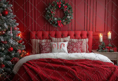 Mehofond Photography Background Christmas Red Panel Wall Headboard Xmas Tree Kids Family Portrait Decor Backdrop Photo Studio EnjoyingLeb Online
