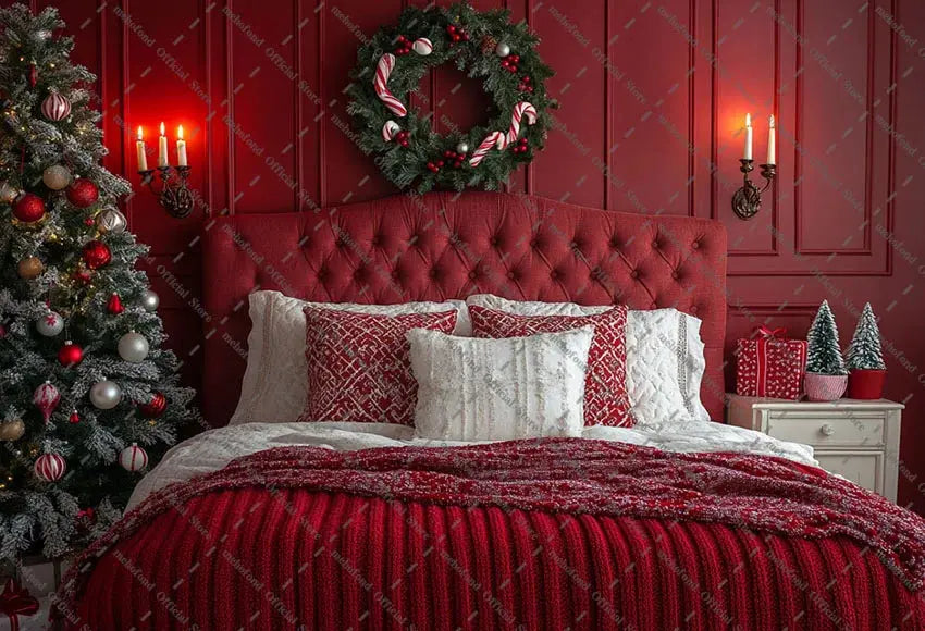 Mehofond Photography Background Christmas Red Panel Wall Headboard Xmas Tree Kids Family Portrait Decor Backdrop Photo Studio EnjoyingLeb Online