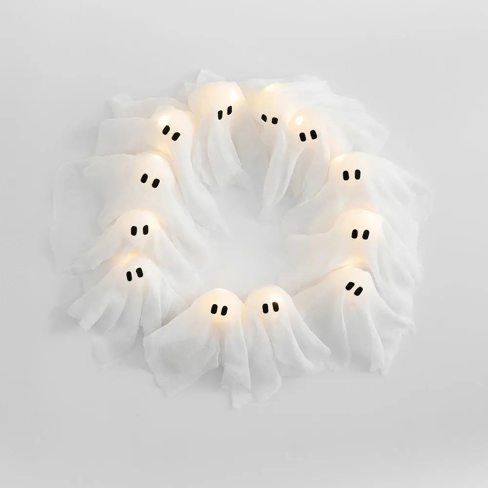 Glowing Halloween Decoration Led Spooky Lights Light-up Ghost Wreath Outdoor Wall Decor Spooky Front Door Hanging Decor EnjoyingLeb Online