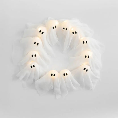 Glowing Halloween Decoration Led Spooky Lights Light-up Ghost Wreath Outdoor Wall Decor Spooky Front Door Hanging Decor EnjoyingLeb Online