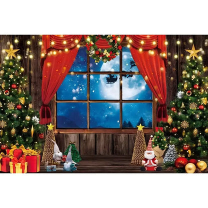Christmas Tree Backdrop Xmas Fireplace Window Santa Claus Gifts Brick Wall Winter Adult Family Party Baby Photography Background EnjoyingLeb Online