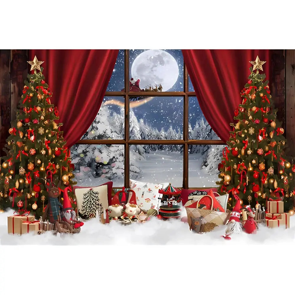 Christmas Tree Backdrop Xmas Fireplace Window Santa Claus Gifts Brick Wall Winter Adult Family Party Baby Photography Background EnjoyingLeb Online