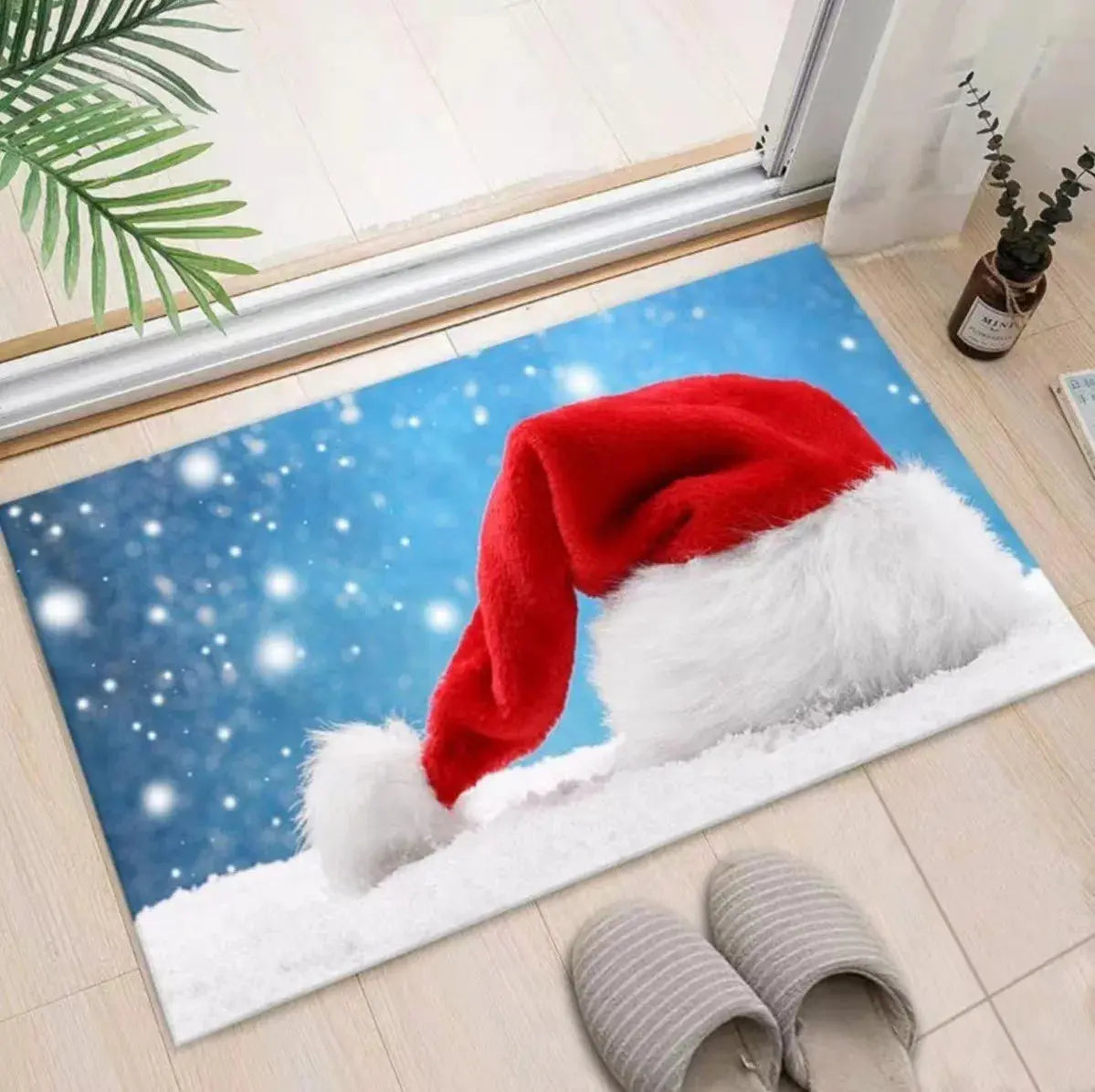 Christmas Themed Door Mat with Santa Claus Snowman Patterns Floor Mat for Home Entrance Decor Adding Festive Vibe to Entryway EnjoyingLeb Online