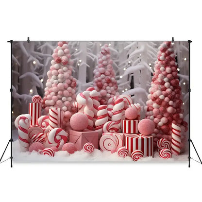 Christmas Red Candy Background For Photography Baby Xmas Tree Newborn Photo Backdrop Winter Girl Kid Birthday Party Decor Studio EnjoyingLeb Online