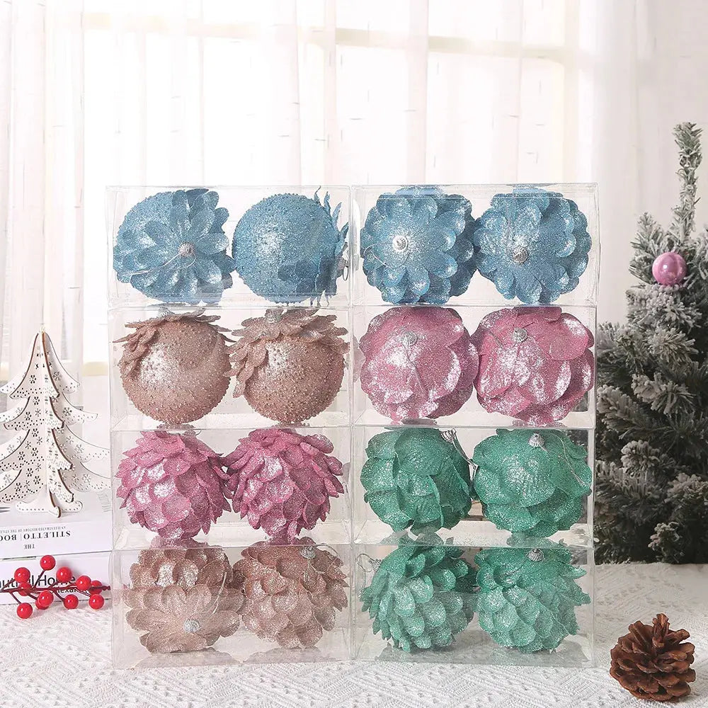 8/10CM Christmas Tree Hanging Glitter Balls Petal Shape Pine Cones Ball Pendant for Home Navidad Party Decorations New Year 2023 EnjoyingLeb Online