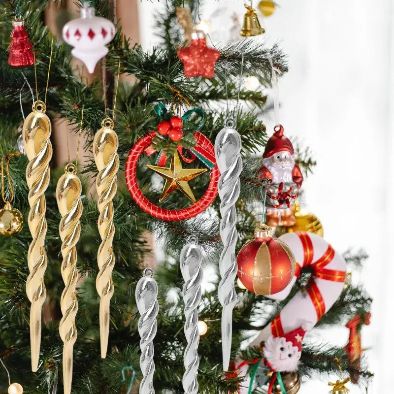 12/24pcs Simulation Ice Icicles Christmas Tree Pendant Gold Decoration Plastic Hanging Icicle DIY Home New Year Party Decoration EnjoyingLeb Online