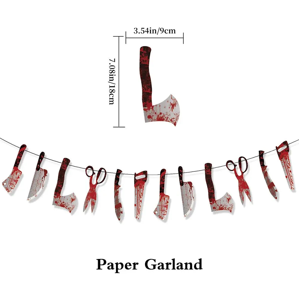 Halloween Party Decoration Happy Halloween Banner Bloody Butcher Knife Killer Tools Paper Garland for Horror Haunted House Decor EnjoyingLeb Online