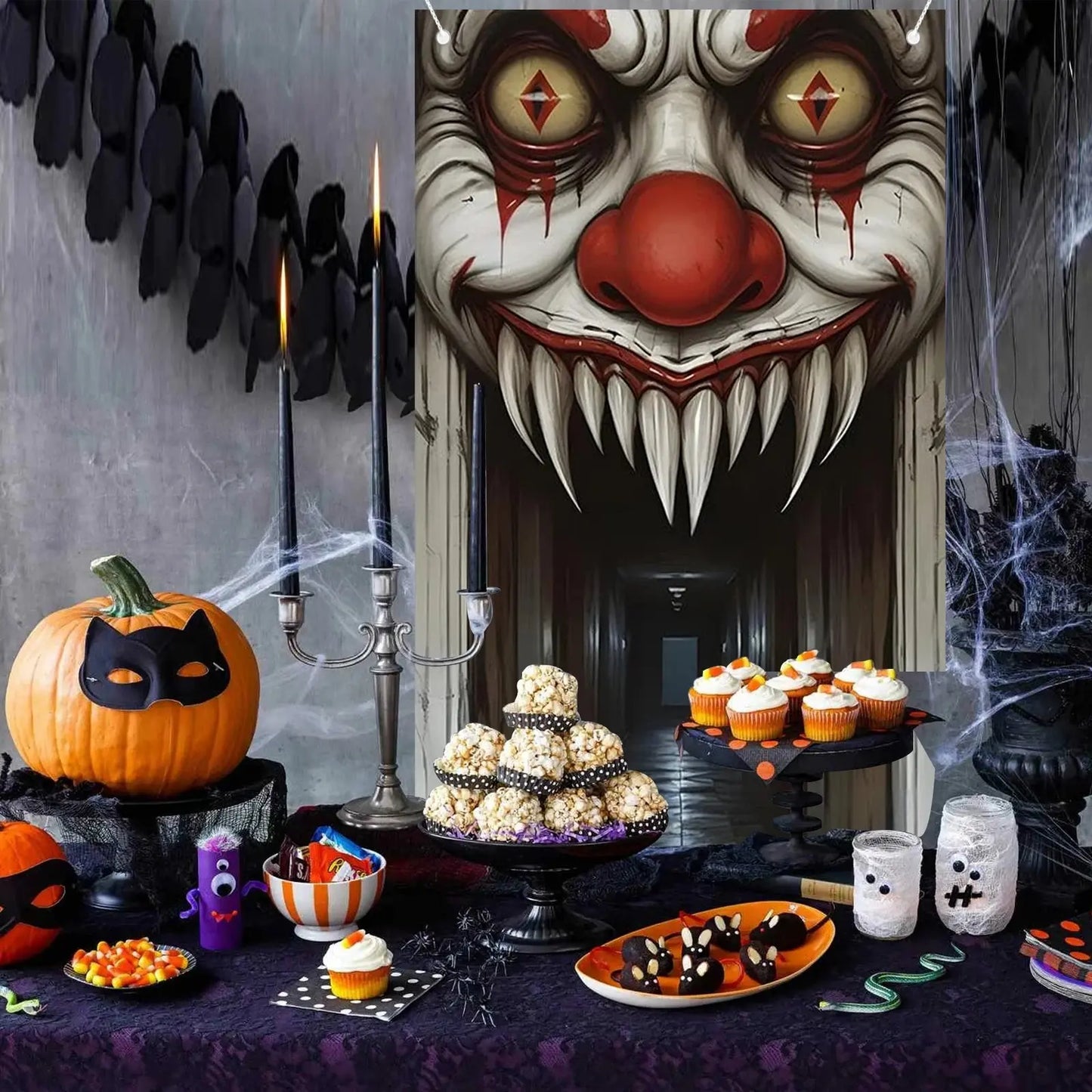 Halloween Decorations Door Cover,Spooky Witch and Zombie Theme Wall Decor,Indoor Outdoor Haunted House Themed Decoration 2D Scen EnjoyingLeb Online