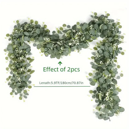 1pcs 2pcs Green artificial eucalyptus and willow garlands, 70inch long artificial plant vines with delicate white flowers EnjoyingLeb Online