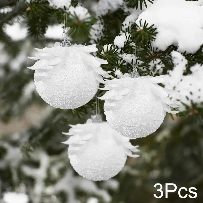 8cm White Christmas Ball Christmas Tree Ornament Xmas Decorations for Home 2023 New Year Tree Decorative Foam Balls 3Pcs/Box EnjoyingLeb Online