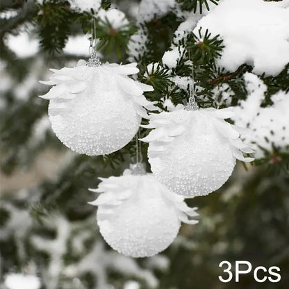 8cm White Christmas Ball Christmas Tree Ornament Xmas Decorations for Home 2023 New Year Tree Decorative Foam Balls 3Pcs/Box EnjoyingLeb Online
