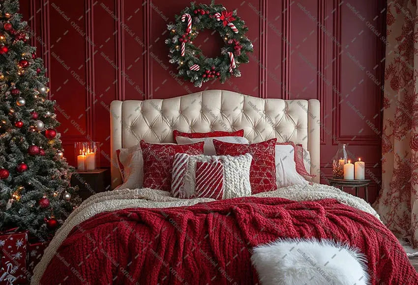 Mehofond Photography Background Christmas Red Panel Wall Headboard Xmas Tree Kids Family Portrait Decor Backdrop Photo Studio EnjoyingLeb Online