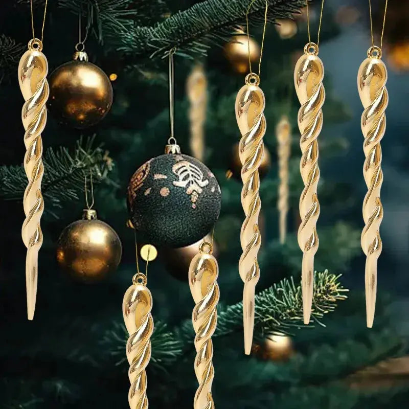 12/24pcs Simulation Ice Icicles Christmas Tree Pendant Gold Decoration Plastic Hanging Icicle DIY Home New Year Party Decoration EnjoyingLeb Online